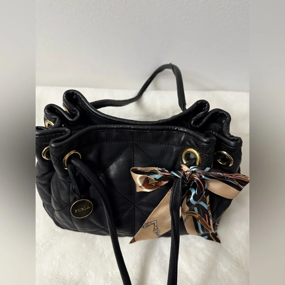 Furla Black Leather Quilted Shoulder Bag. EUC! - Picture 3 of 9